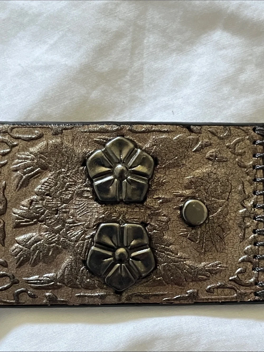 Fossil midnight Patchwork Black multi floral silver studded embellished belt